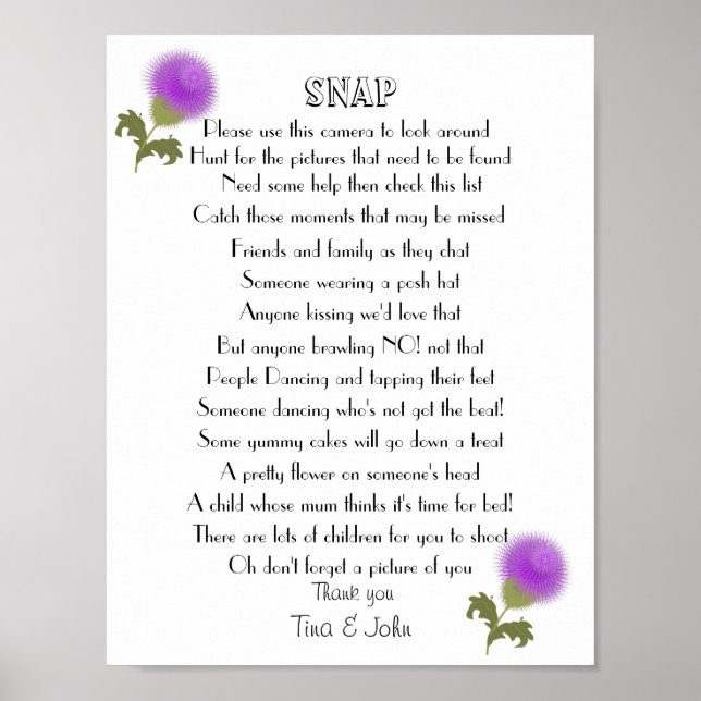 Scottish Thistle I Spy Snap Wedding Foto Game Poster (Vorne)