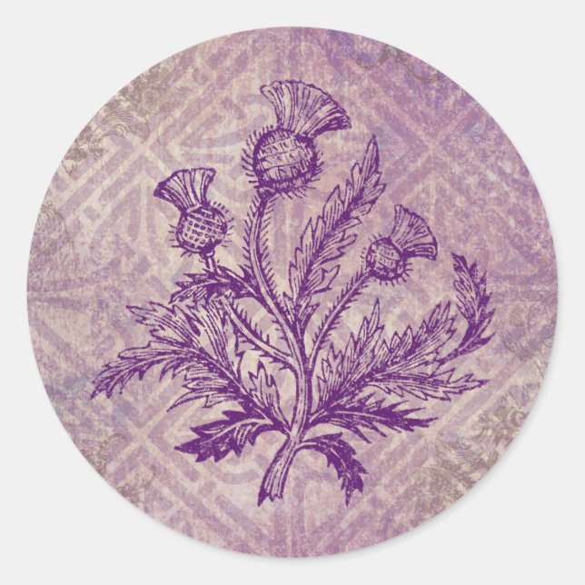 Scottish Thistle Lila Celtic Knot Runder Aufkleber (Vorderseite)