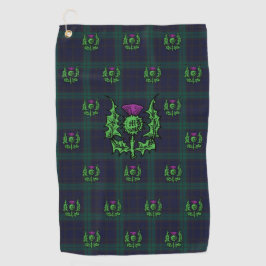 Scottish Thistle on Dark Tartan Custom Monogram Golfhandtuch