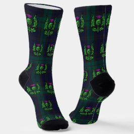 Scottish Thistle on Dark Tartan Custom Monogram Socken