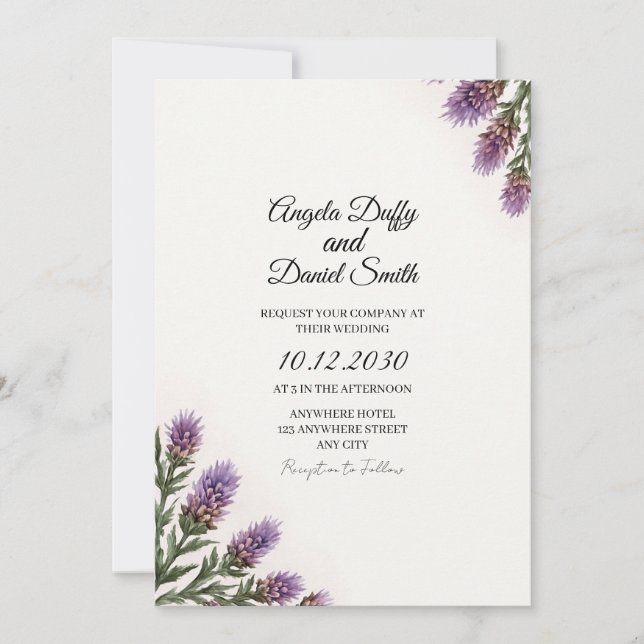 Scottish Thistle Script Wedding Invite Einladung (Vorderseite)