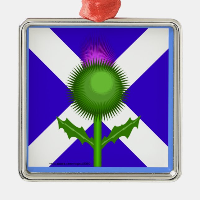 Scottish Thistle und Flag Silbernes Ornament (Vorne)
