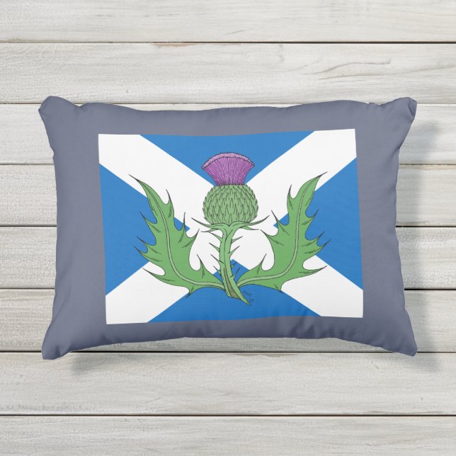 Scottish Thistle und Salreifen Kissen Für Draußen (Vorderseite)