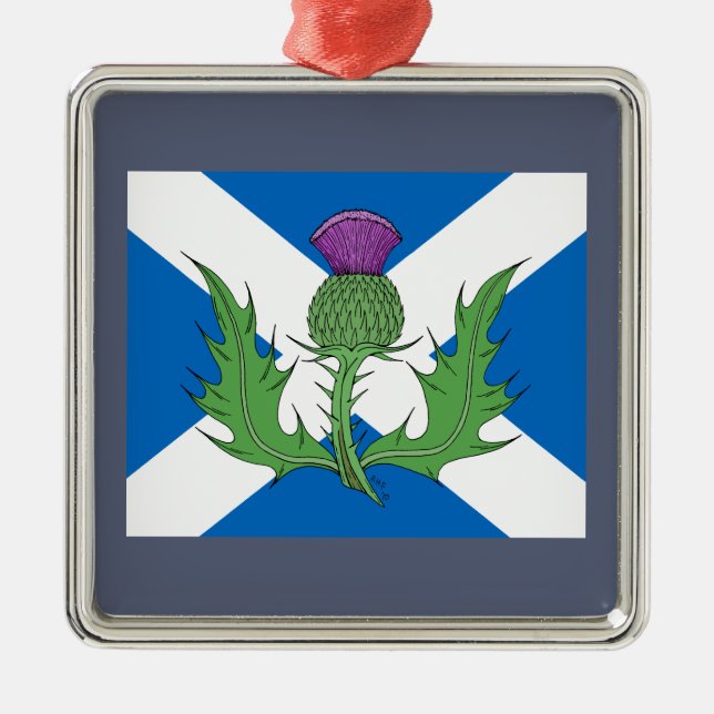 Scottish Thistle und Salreifen Silbernes Ornament (Vorne)