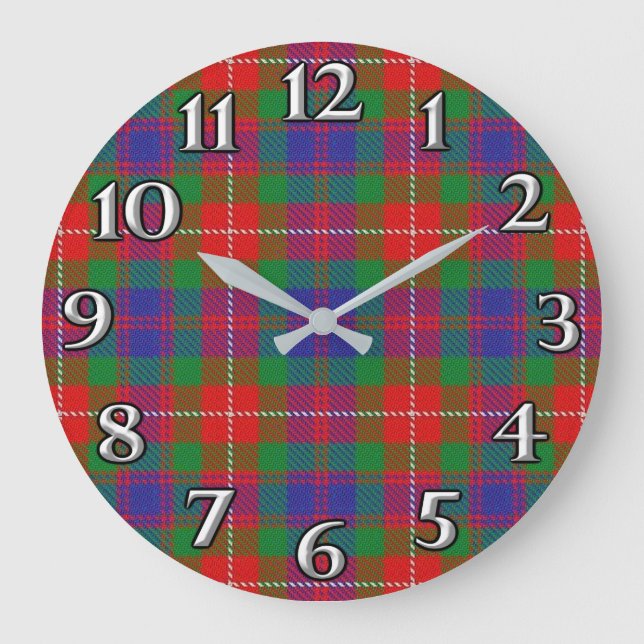 Scottish Time Accents Clan Fraser von Lovat Tartan Große Wanduhr (Vorderseite)