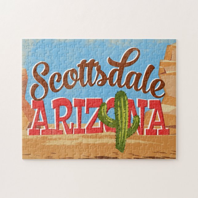Scottsdale Arizona Cartoon Desert Vintage Travel (Horizontal)