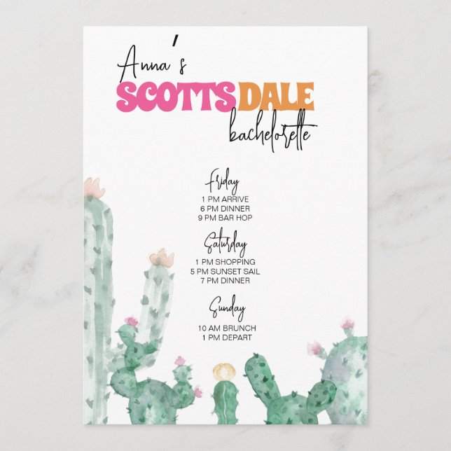 Scottsdale Bachelorette Itinerary Programm (Vorderseite)