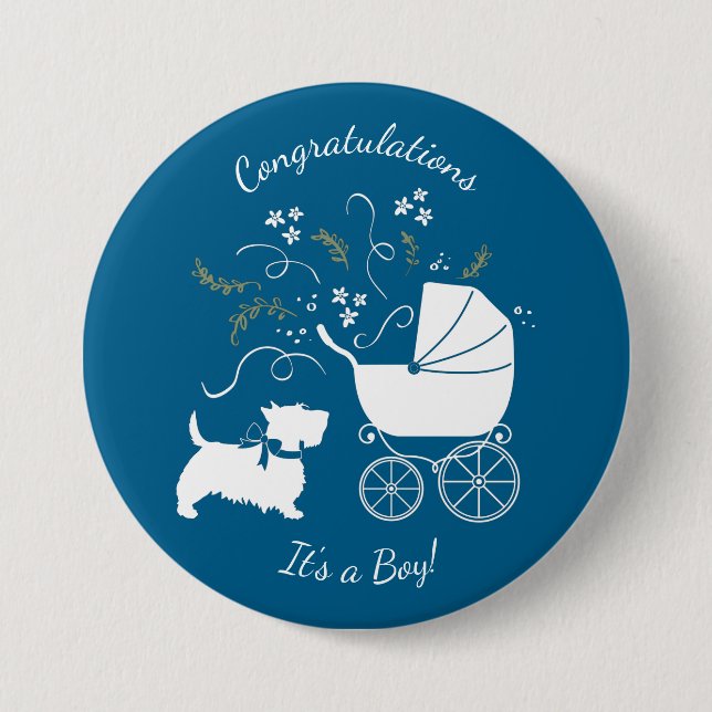 Scotty Dog Baby Shower Puppy Scottish Terrier Blue Button (Vorderseite)