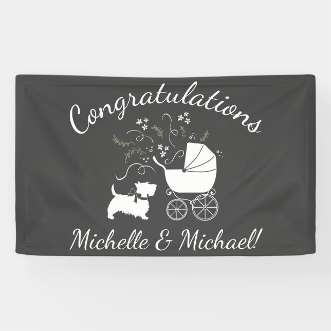 Scotty Dog Baby Shower Puppy Scottish Terrier Gray Banner (Horizontal)