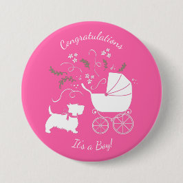 Scotty Dog Baby Shower Scottish Terrier Pink Button
