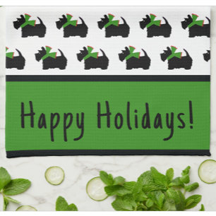 Scotty Dog und Tartan Frohe Weihnachten Geschirrtuch