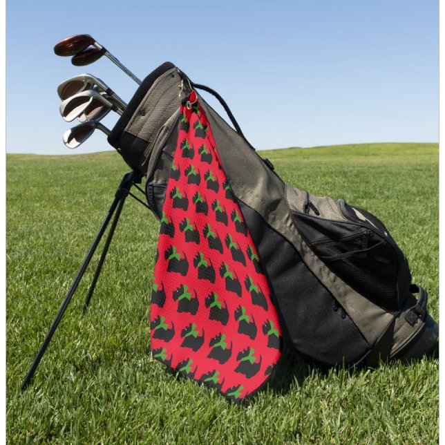Scotty Dog und Tartan Frohe Weihnachten Golfhandtuch (Tee it up!)