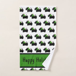 Scotty Dog und Tartan Frohe Weihnachten Handtuch