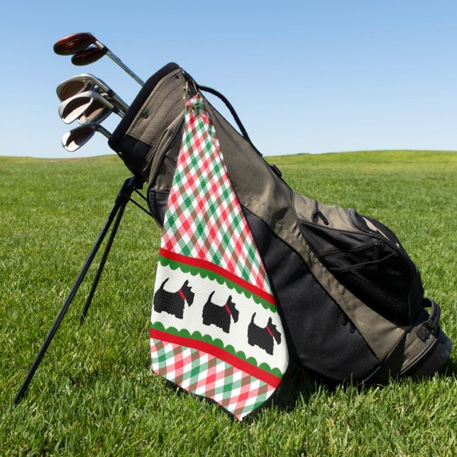 Scotty Hund Green Red White Kariert Karo Golfhandtuch (So cute and feminine for your favorite golfer! )