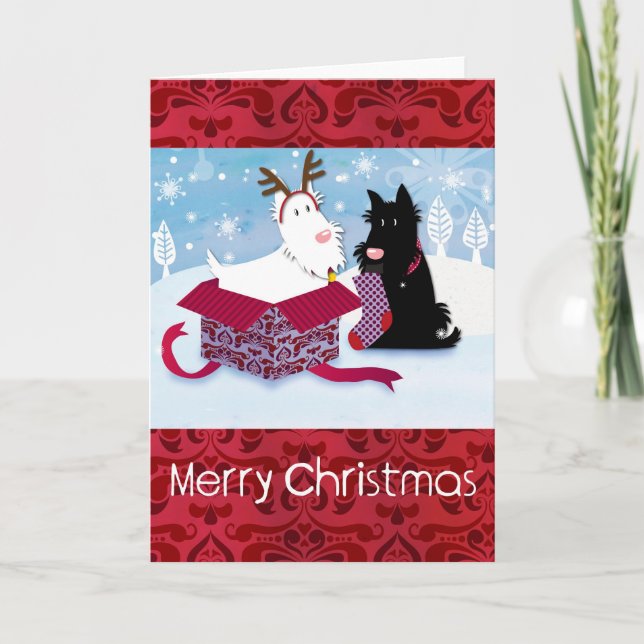 Scotty Hundeweihnachtskarte Feiertagskarte (Vorderseite)