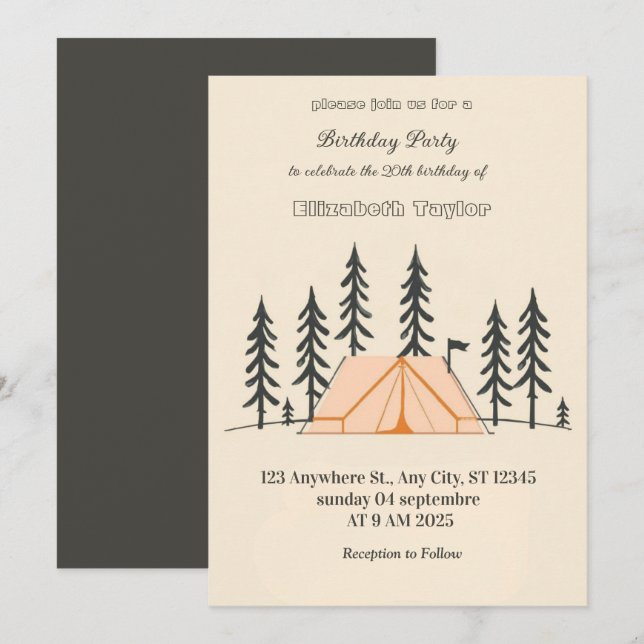 scout Camping party birthday invitation Einladung (Vorne/Hinten)