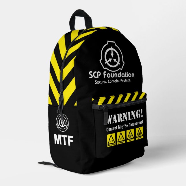 SCP Secure. Contain. Protect. Paranormal Backpack Bedruckter Rucksack (Rückseitige Ecke links)