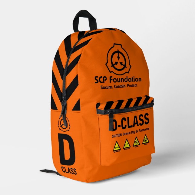 SCP Secure. Enthält. D schützen - Klasse - Backpac Bedruckter Rucksack (Rückseitige Ecke links)