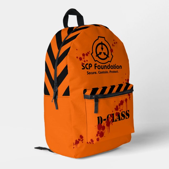 SCP Secure. Enthält. D schützen - Klasse - Backpac Bedruckter Rucksack (Rückseitige Ecke links)
