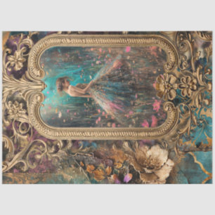 Scrapbook-Collage, vergoldeter Rahmen, Mädchen auf Seidenpapier