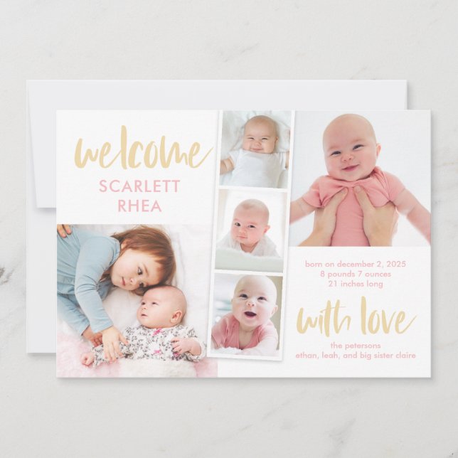 Scrapbook Liebe Editable Color Birth Ankündigung (Vorderseite)