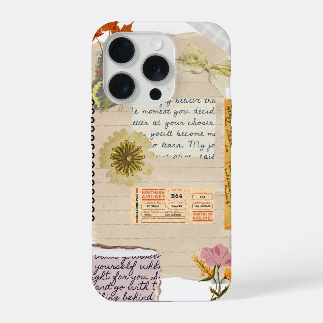 Scrapbook Style Floral Journal Cover Case iPhone 15 Pro Hülle (Rückseite)