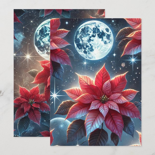 Scrapbooking Printable Moonlit Poinsettia Muster Einladung (Vorne/Hinten)
