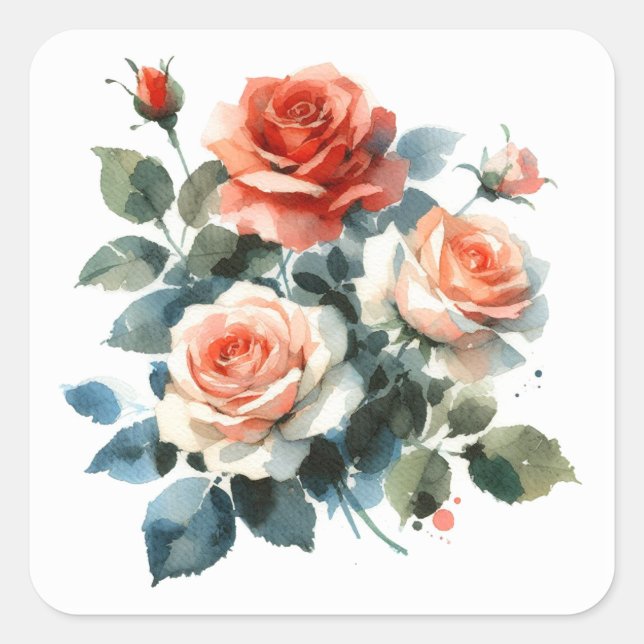 Scrapbooking Sticker Wasserfarben-Rose (Vorderseite)