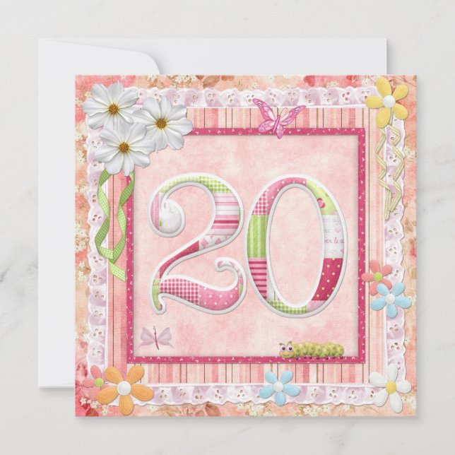Scrapbooking zum 20. Geburtstag Einladung (Vorderseite)
