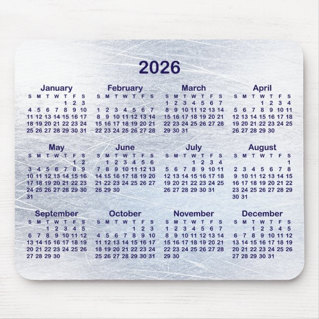 Scratched Ice Ink 2026 Calendar Mousepad (Vorne)