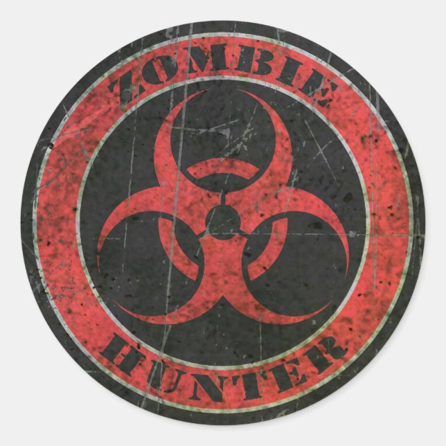 Scratched Red and Black Bio Hazard Zombie Hunter Runder Aufkleber (Vorderseite)