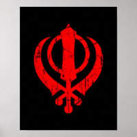 Scratched Red Sikh Khanda Symbol auf schwarz