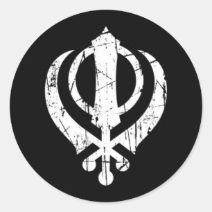Scratched White Sikh Khanda Symbol auf schwarz Runder Aufkleber