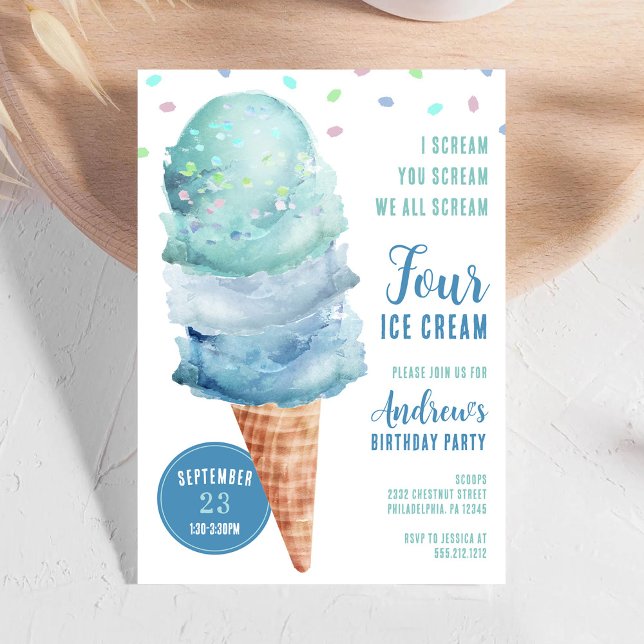 Scream FOUR Ice Cream Birthday Party Invitation Einladung (Von Creator hochgeladen)