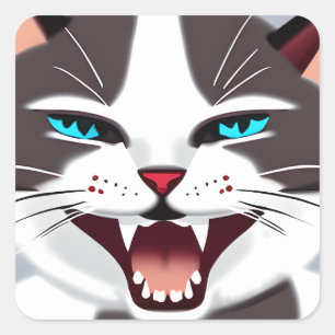 Screeching Blue Mit Augen Cat Quadratischer Aufkleber