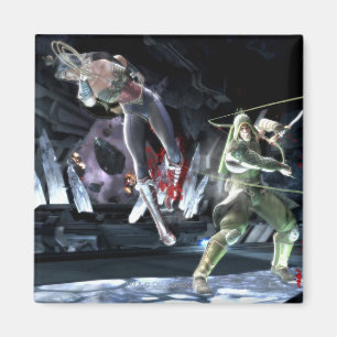 Screenshot: Wunder-Frau gegen grünen Pfeil Magnet