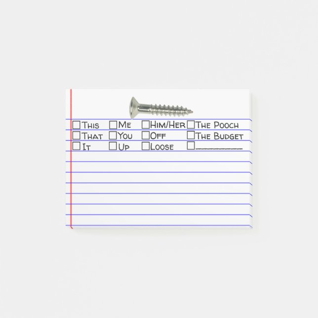 "Screw" mit Multiple Word Choice 4"X3" Post-it Klebezettel (Vorderseite)