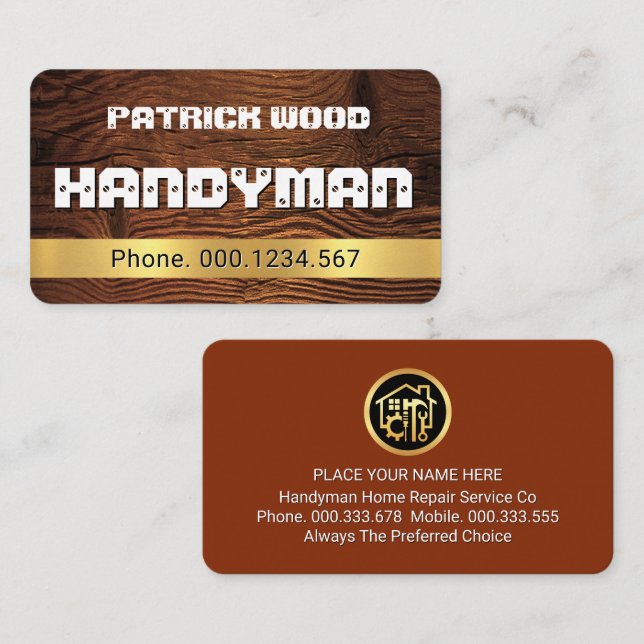 Screwed Handyman Name On Wood Visitenkarte (Vorne/Hinten)