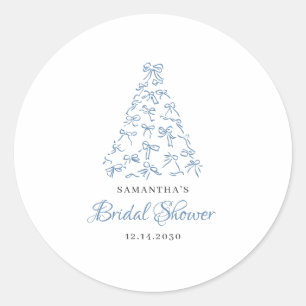 Scribble Blaues Schleifen-Weihnachtsbaum Brautpart Runder Aufkleber