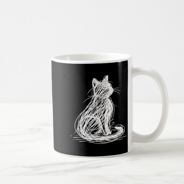 Scribble Cat Minimal Line Art Japanese  Kaffeetasse (Rechts)