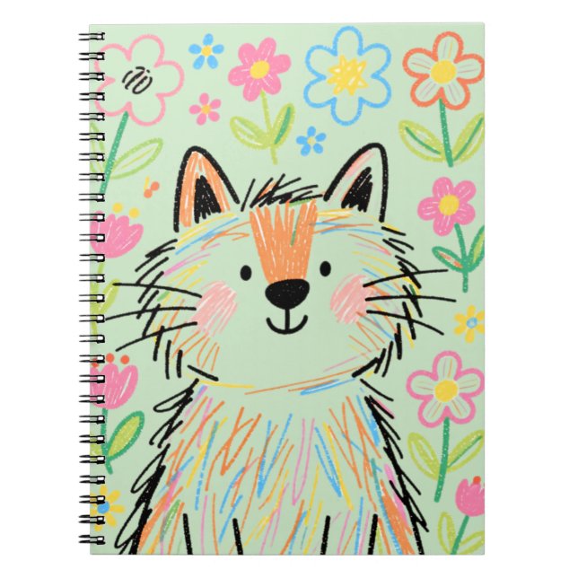 Scribble Cat Notizbuch Grün Notizblock (Vorderseite)