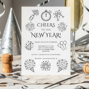 Scribble Doodles Prost auf die Neujahrsparty Einladung