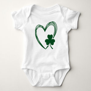 Scribble Heart mit Kleeblatt Saint Patrick's Day Baby Strampler