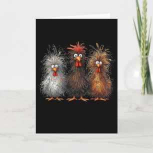 Scribble Hühner Trio Wilde Haare Lustige Verrückte Karte