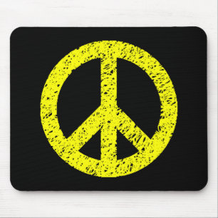 Scribble Stenciled Peace Symbol - Gelb auf schwarz Mousepad