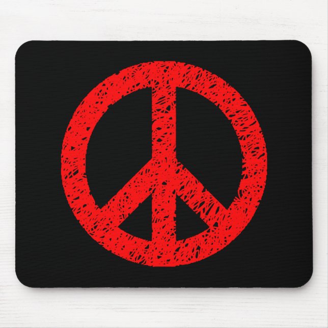 Scribble Stenciled Peace Symbol - Red on Black Mousepad (Vorne)