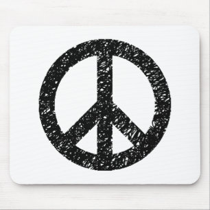 Scribble Stenciled Peace Symbol - Schwarz auf Weiß Mousepad