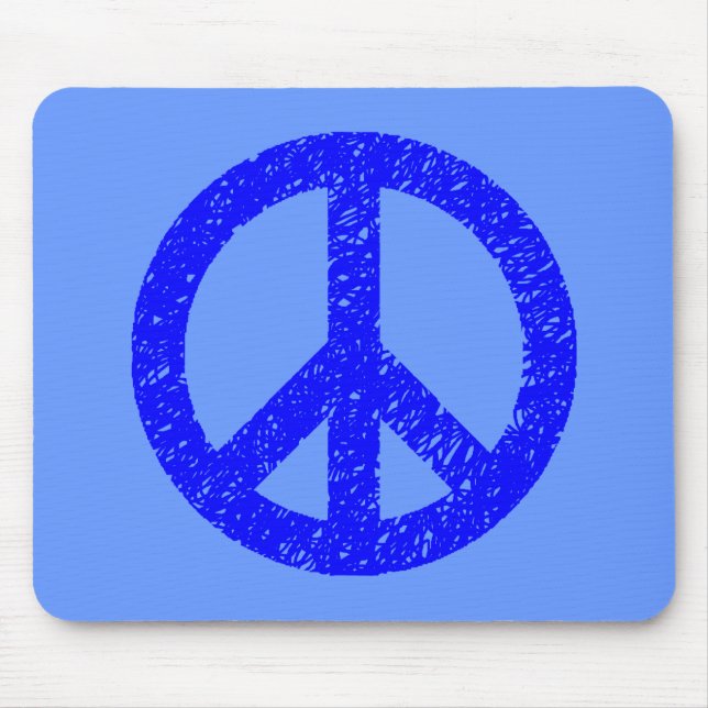 Scribble Stenciled Peace Symbol - Shades of Blue Mousepad (Vorne)