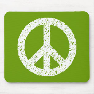 Scribble Stenciled Peace Symbol - White on Avocad Mousepad