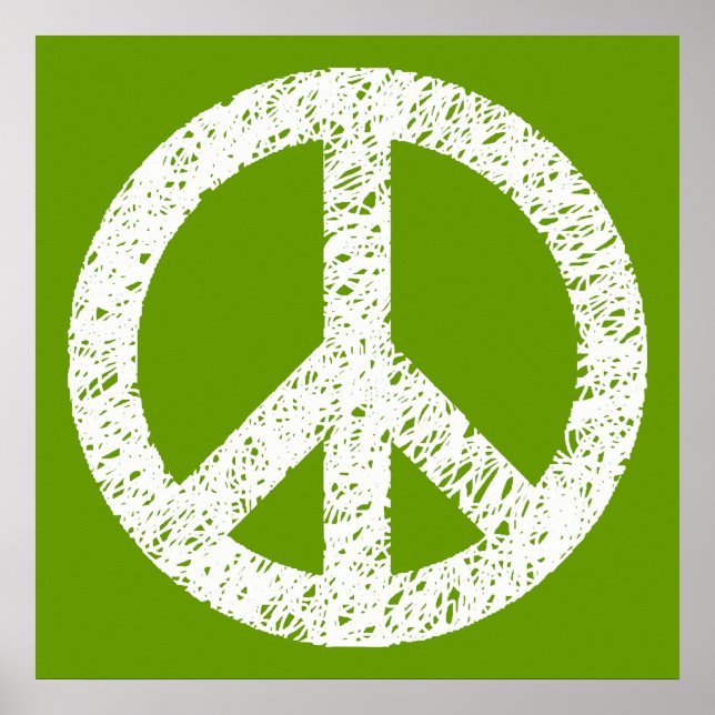 Scribble Stenciled Peace Symbol - White on Avocad Poster (Vorne)